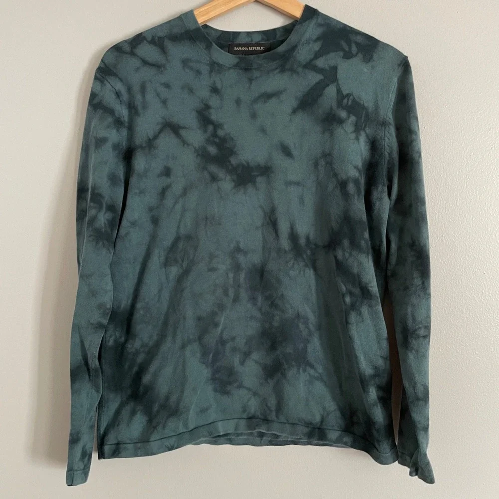 Banana Republic Sweater Set Mens S Blue Green Tie Dye Ombre Cotton Casual Boho